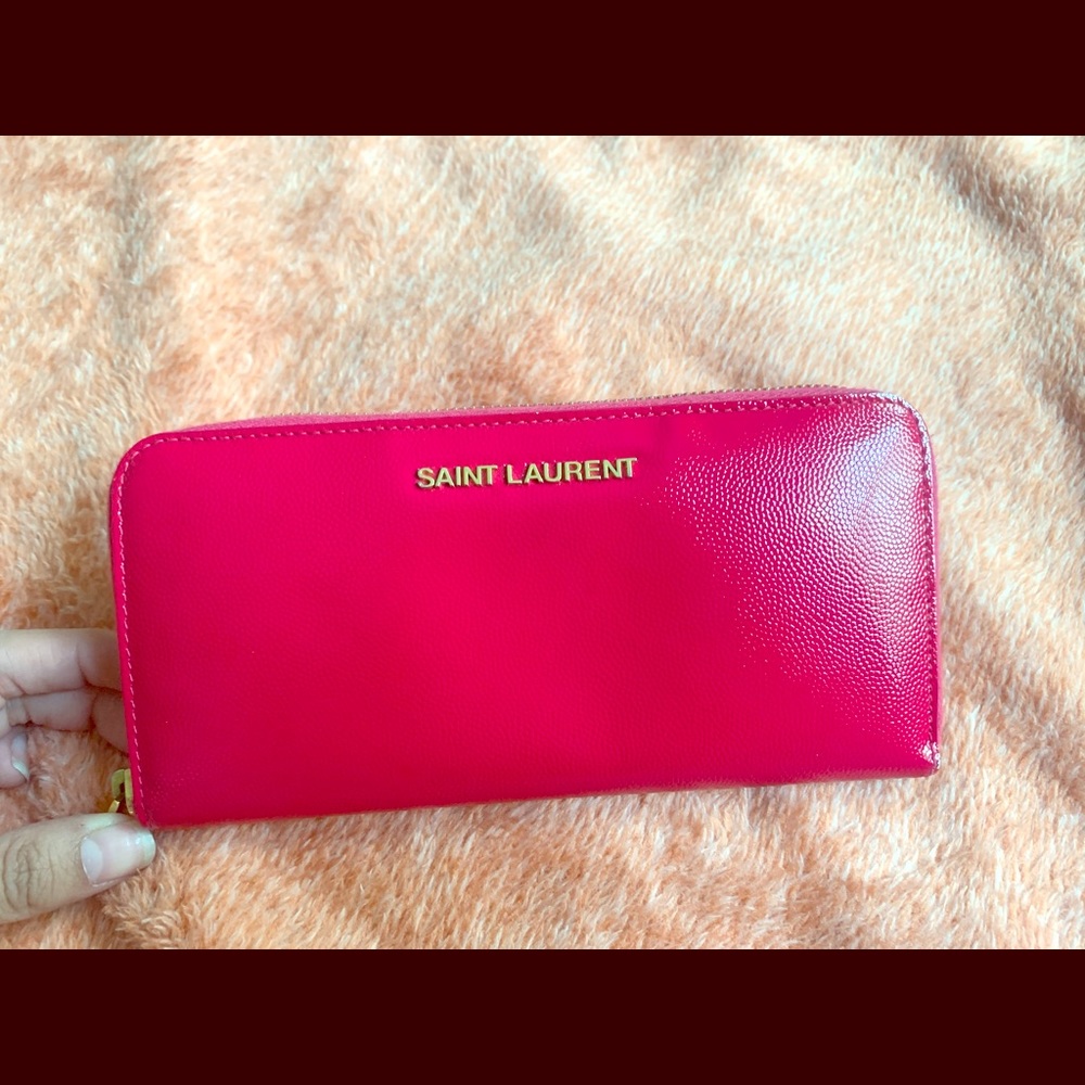 YSL  Pink full length zip patent leather wallet
